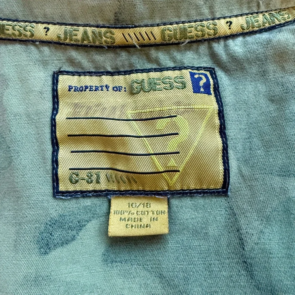 Vtg Guess Jeans Camouflage Military Jacket Women's Patches Green Brown Zipper - Picture 6 of 8